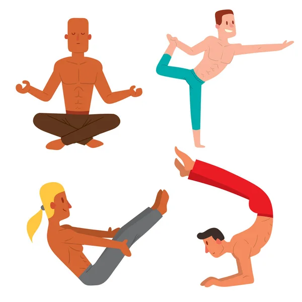 Yoga Posiciones Hombres Personajes Clase vector Ilustración Meditación Hombre Concentración Paz Humana Deporte Vida Relajación Salud Ejercicio . — Vector de stock