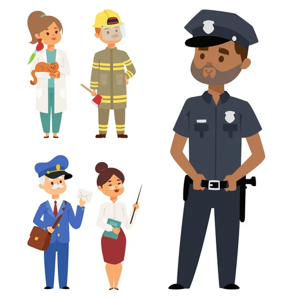 People different professions vector illustration. Success teamwork diversity human work lifestyle. Standing successful young professions person character in uniform — Stock Vector
