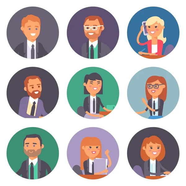 Vector personas planas lugar de trabajo trabajador de negocios persona que trabaja en el ordenador portátil en la mesa en la oficina compañero de trabajo empresario y empresario carácter lugar de trabajo ilustración informática — Vector de stock