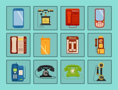 Retro lod telefon numarası bağlantı aygıtı teknoloji telefona illüstrasyon vektör vintage telefonları