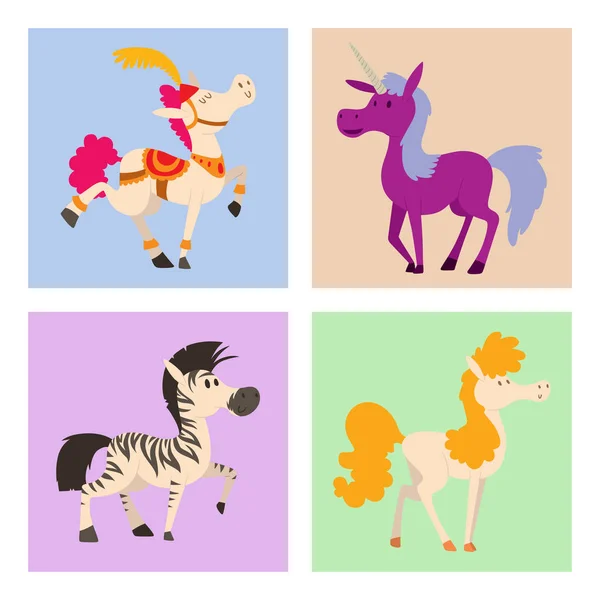 Cavallo pony stallone vettore razze colore fattoria equestre mammifero domestico animale criniera zoo personaggio illustrazione . — Vettoriale Stock