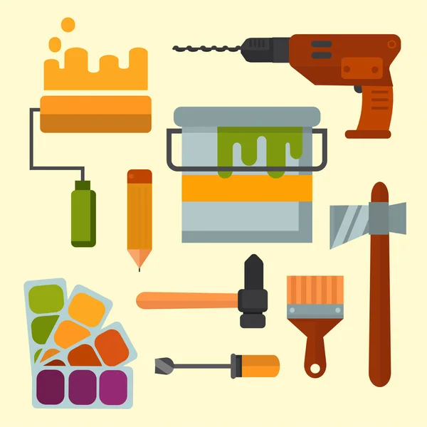Construção ferramentas trabalhador equipamento casa renovação handyman vetor ilustração . — Vetor de Stock