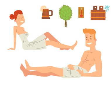 Yüz ve banyo duş Buhar alarak yıkama banyo insanlar beden almak lüks rahatlama karakter vektör çizim