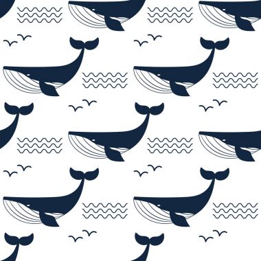 Vektör balina illüstrasyon suda yaşayan hayvan Dikişsiz desen arka plan