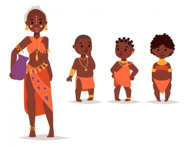 Masai Afrika insanlar geleneksel giyim mutlu kişi ailelerde illüstrasyon vektör.