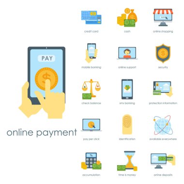 Para finanse Emanet simgeleri iş para birimi kartı mevduat ödeme vektör çizim bankacılık.