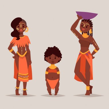 Masai Afrika insanlar geleneksel giyim mutlu kişi ailelerde illüstrasyon vektör.