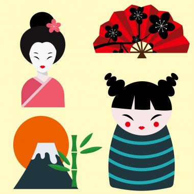 Japonya Simgesel Yapı seyahat vektör simgeler koleksiyon kültür işareti tasarım öğeleri zaman vektör çizim seyahat