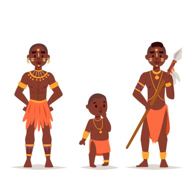 Masai Afrika insanlar geleneksel giyim mutlu kişi ailelerde illüstrasyon vektör.