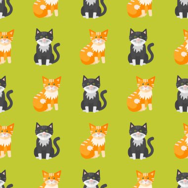 Kedi kafaları vektör illüstrasyon sevimli hayvan komik Dikişsiz desen arka plan karakter kedi yerli modaya uygun evde beslenen hayvan