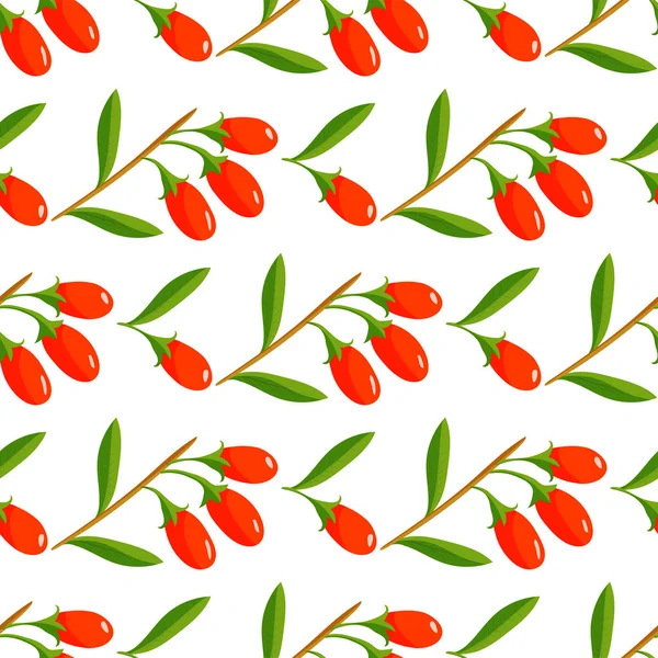 Pola buah vektor tak berjahit vegetarian dengan ilustrasi latar belakang cabang berry - Stok Vektor