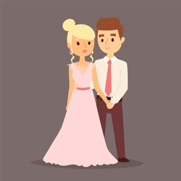 Hochzeitspaar Vektor schöne Modell Mädchen in weißem Kleid und Mann im Anzug Braut Illustration — Stockvektor