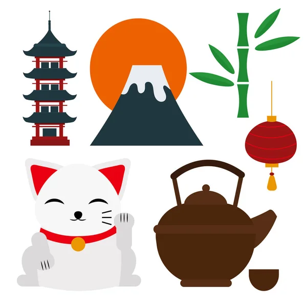 Japonsko mezník cestovní vektorové ikony kolekce kultury znamení návrhu prvky cestování vektorové ilustrace — Stockový vektor