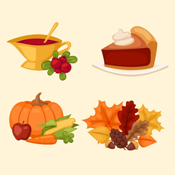 Happy Thanksgiving Day ikoner vektor set för familjefest — Stock vektor