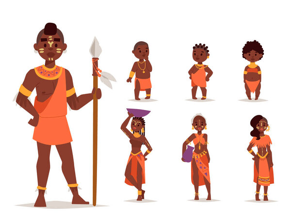 Maasai african people in traditional clothing happy person families vector illustration.