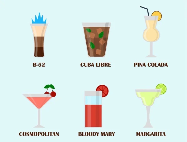Alkohol Getränke Getränke Cocktail Pils Container getrunken verschiedene Gläser Vektor Illustration. — Stockvektor