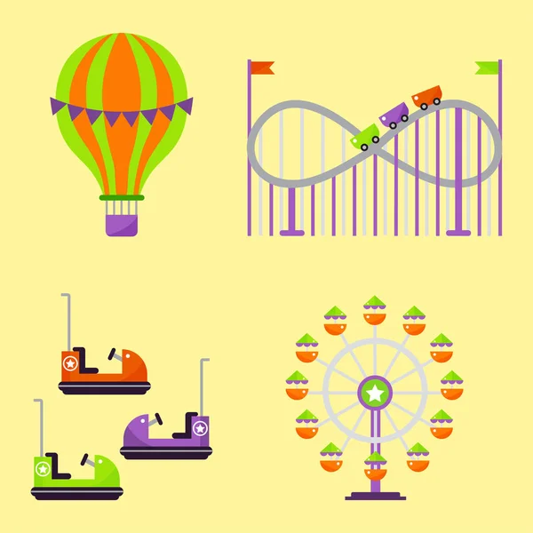 Attractiepark attractie carrousels kant-Toon kinderen buiten entertainment bouw vectorillustratie. — Stockvector