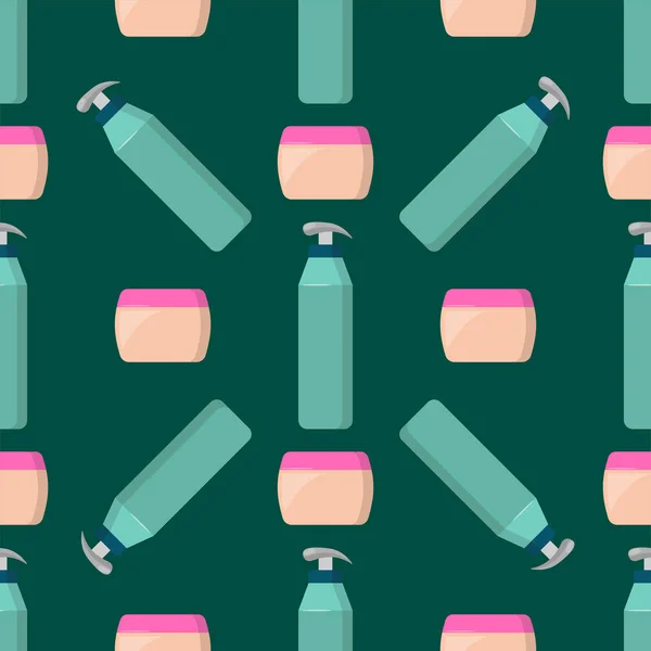 Bouteilles de cosmétique cosmétologie lotion maquillage beauté sans couture modèle liquide crème récipient fluide emballage vectoriel illustration . — Image vectorielle