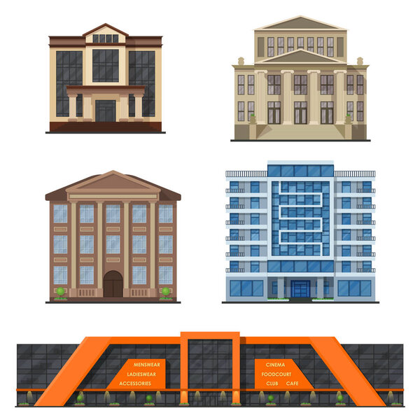 City buildings modern tower office architecture house business apartment home facade vector illustration