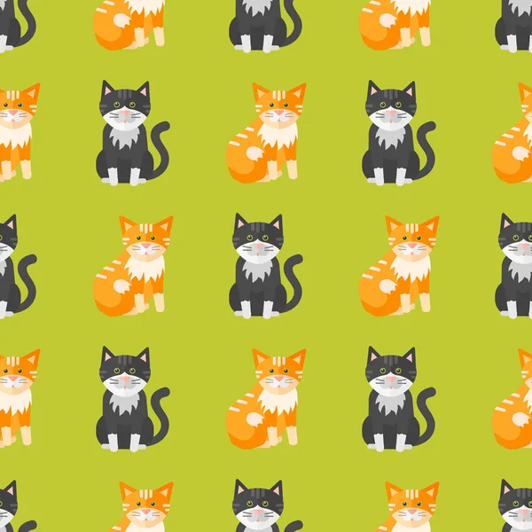 Katter huvuden vektor illustration söt djur rolig sömlösa mönster bakgrund tecken felint inhemska trendiga husdjur — Stock vektor