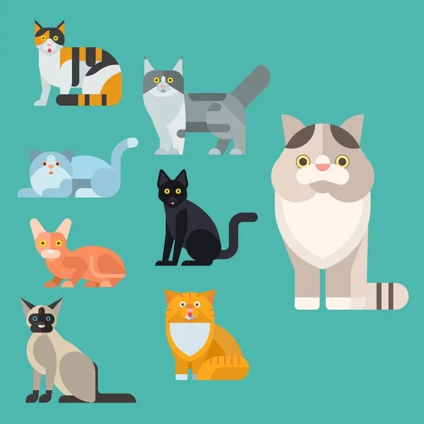 Gatos vector ilustración lindo animal divertido decorativo gatito caracteres felino doméstico gatito de moda dibujado mascota — Archivo Imágenes Vectoriales