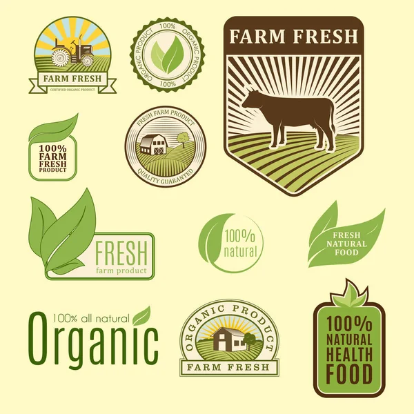 Bio farm organic eco healthy food templates and vintage vegan green color for restaurant menu or package badge vector illustration. Stock Illustration