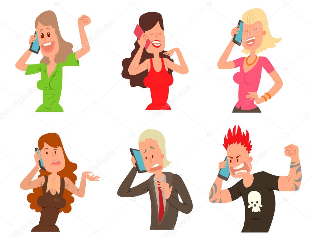 Successful professional business people character talking his cell phone vector illustration