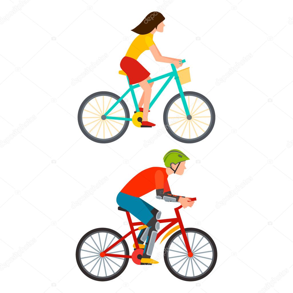 Racing cyclist in action fast road biker from side front view vector illustration.