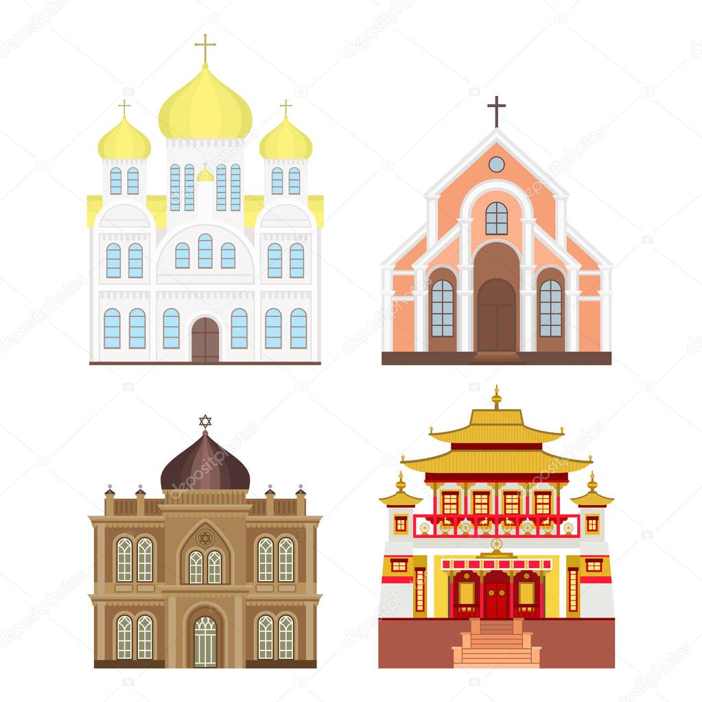 Cathedral church temple traditional building landmark tourism vector illustration