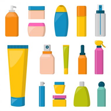 Kozmetik losyon makyaj güzellik plastik sıvı krem konteyner sıvı paketi şişe illüstrasyon vektör.
