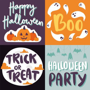 Cadılar Bayramı partisi kutlama davetiye kartları vektör çizim set tasarımı