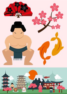 Japonya Simgesel Yapı seyahat vektör simgeler koleksiyon kültür işareti tasarım öğeleri zaman vektör çizim seyahat