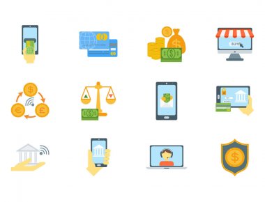 Para finanse Emanet simgeleri iş para birimi kartı mevduat ödeme vektör çizim bankacılık.