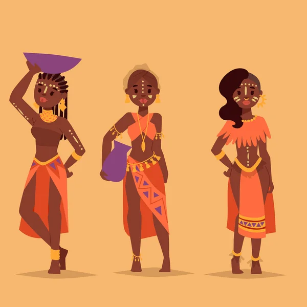 Maasai afrikanska folket i traditionella kläder glad person familjer vektor illustration. — Stock vektor