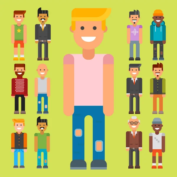 Grupo de hombres retrato diferente nacionalidad amistad carácter equipo feliz gente joven persona vector ilustración . — Vector de stock