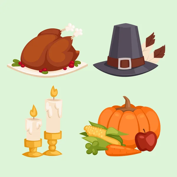 Feliz Día de Acción de Gracias iconos vector conjunto para la celebración familiar — Archivo Imágenes Vectoriales