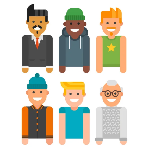 Groep mannen portret verschillende nationaliteit vriendschap karakter team gelukkige mensen jonge kerel persoon vectorillustratie. — Stockvector