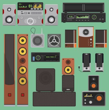 Müzik dinlemek için ev müzik vektör ses akustik sistemi ekipman vektör stereo düz hoparlörler oyuncu alıcı subwoofer uzaktan müzik sistemleri. Hoparlörler stereo ekipman teknoloji