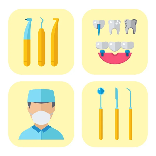 Dentista médico personagem e estomatologia equipamentos medicina instrumento vetor ilustração . —  Vetores de Stock