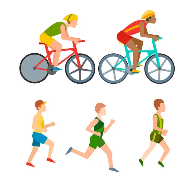 Sportos fuss vektor ember emberek jogging nyári sport futó ember, férfi és nő élvezi runner gyakorlása az egészséges életmód illusztráció — Stock Vector