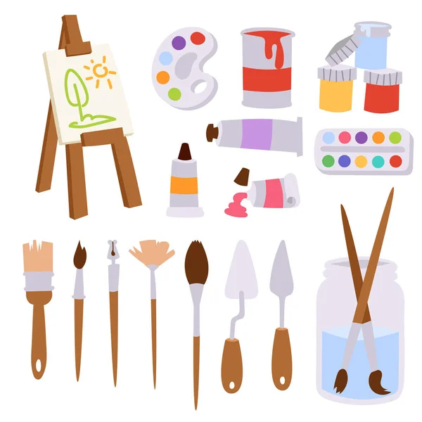 Pintura arte herramientas paleta vector ilustración detalles papelería pintura creativa equipo creatividad artista instrumento . — Vector de stock