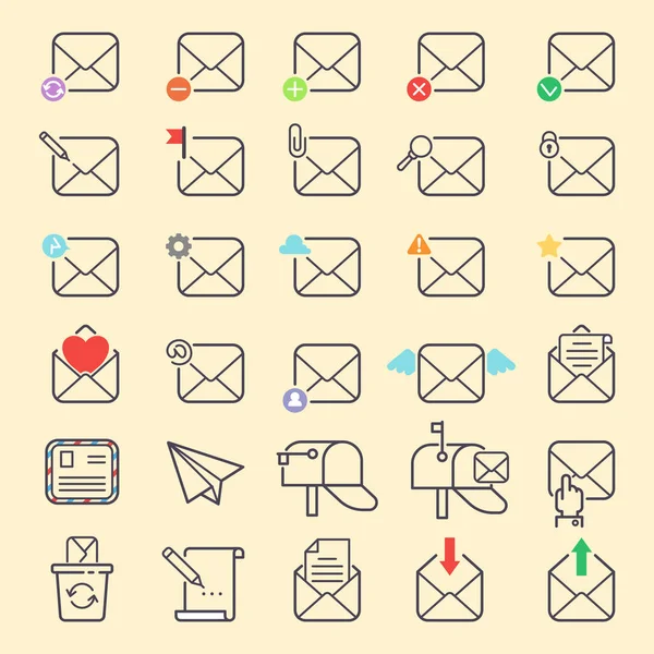 Zarf örtü vektör anahat simgeleri iletişim web simge seti e-posta. Ofis yazışma boş covere-posta adresi tasarım. İş web mektup yazma mesaj sevgi, kanatlar, sinek — Stok Vektör