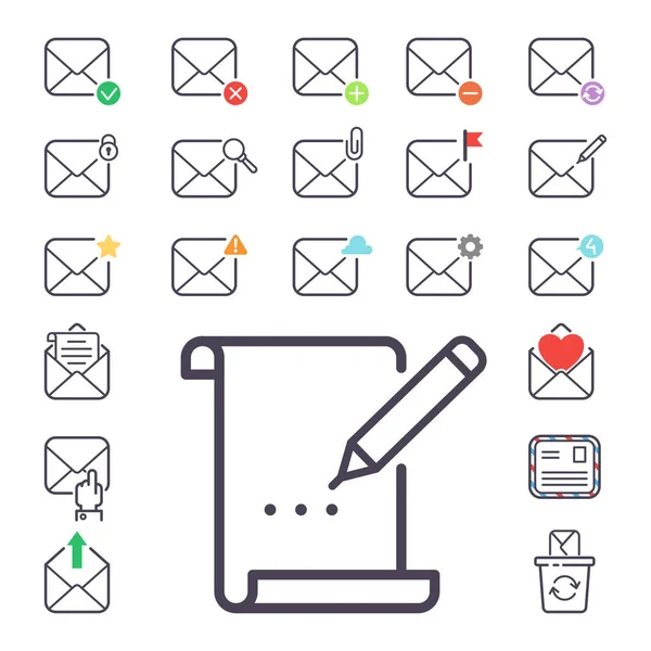 Векторные иконки писем электронной почты устанавливают конверт, охватывающий переписку с пустым адресом, очерчивая дизайн почтового ящика. Концепция почты — стоковый вектор