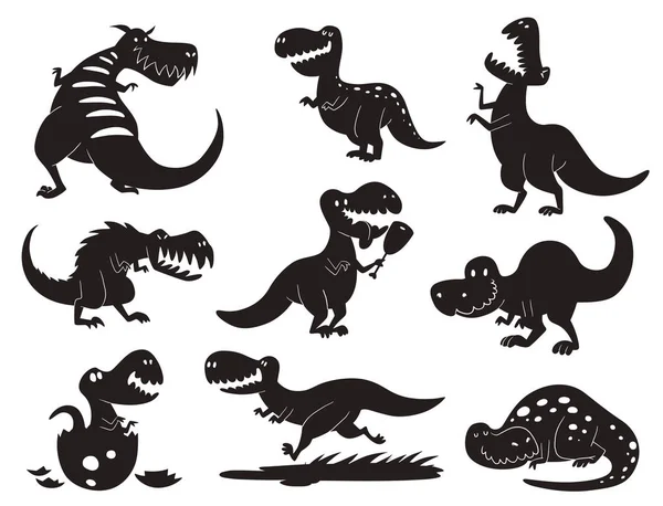 Dinosaures vecteur dino silhouette animal tyrannosaure t-rex danger créature force sauvage jurassique prédateur préhistorique éteint illustration . — Image vectorielle