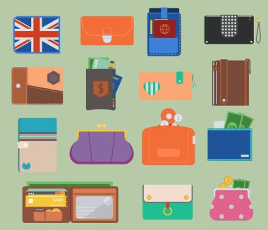 Çanta deri vektör cüzdan satın değişiklik iş para birimi deri açık çanta cüzdan alışveriş para ile açın. Mali bir ödeme çanta Aksesuar nesnesini açın çanta trendi cüzdan vektör.