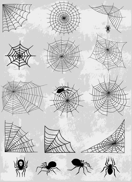 Örümcekler net vektör siluet ürkütücü doğa Cadılar Bayramı öğe örümcek ağı dekorasyon korku ürkütücü net tehlike korku örümcek tuzak siyah örümcek ağı siluet süsleme web — Stok Vektör