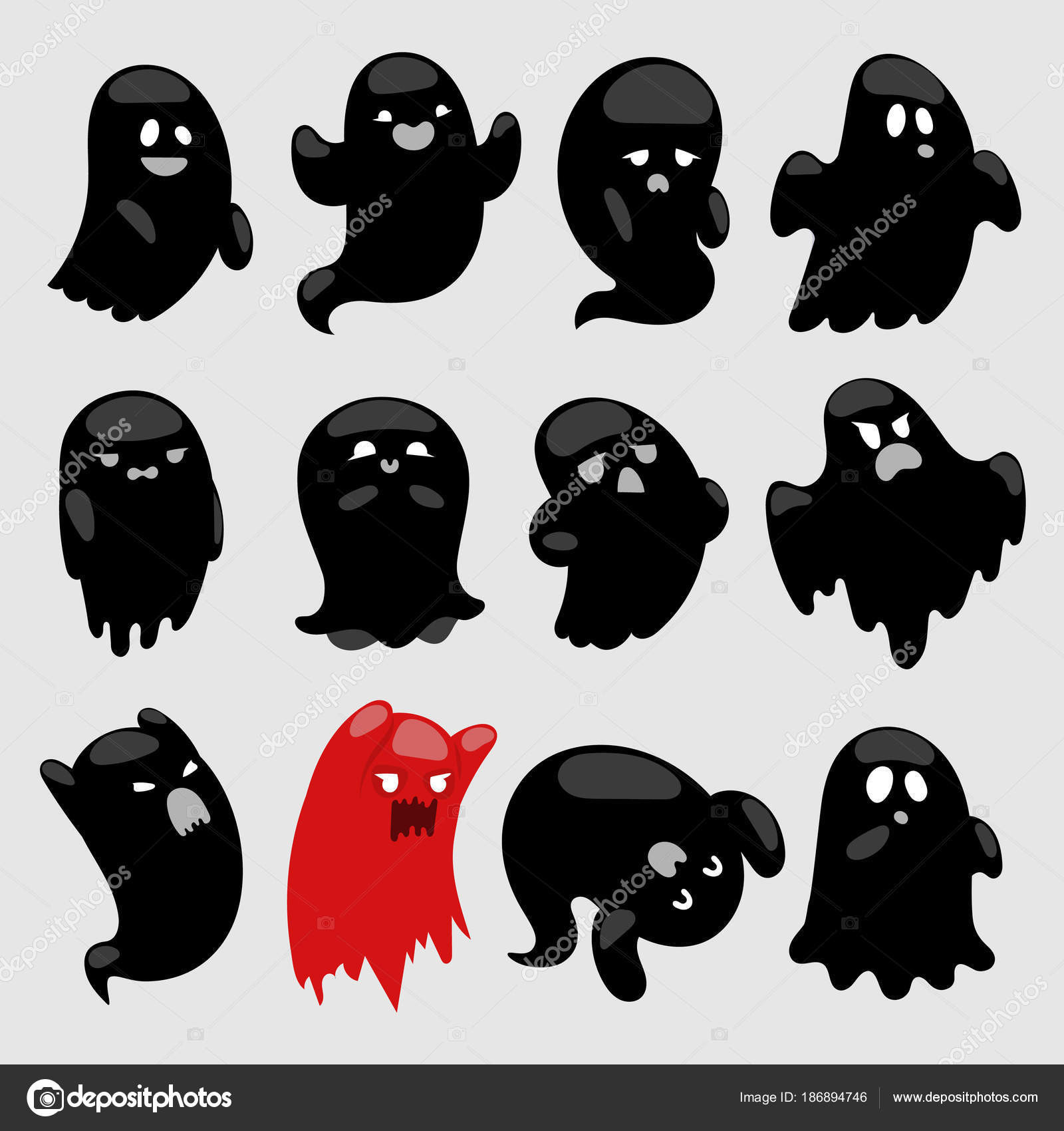 Cartoon spooky ghost vector character illsutartion black and red spooky ...