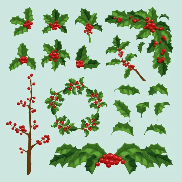 Χαρούμενα Χριστούγεννα γκι μούρο vectror φύλλο και κλαδί. Παραδοσιακή χέρι που μούρο Χριστούγεννα ευχετήρια κάρτα. Διακοπές Χριστουγέννων φυσικό φύλλα διακόσμησης απομονώνονται σε φόντο floral σχέδιο — Διανυσματικό Αρχείο