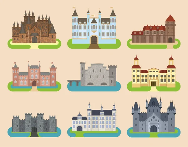 Kreslený staré vektor hrad tower ikonu ploché architektura ilustrace fantasy dům pohádka středověký hrad kingstone castleworld kreslený opevnění design fable, samostatný — Stockový vektor