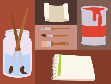 Sanat araçlar paleti vektör illüstrasyon ayrıntıları Kırtasiye yaratıcı boya ekipmanları yaratıcılık sanatçı enstrüman boyama.